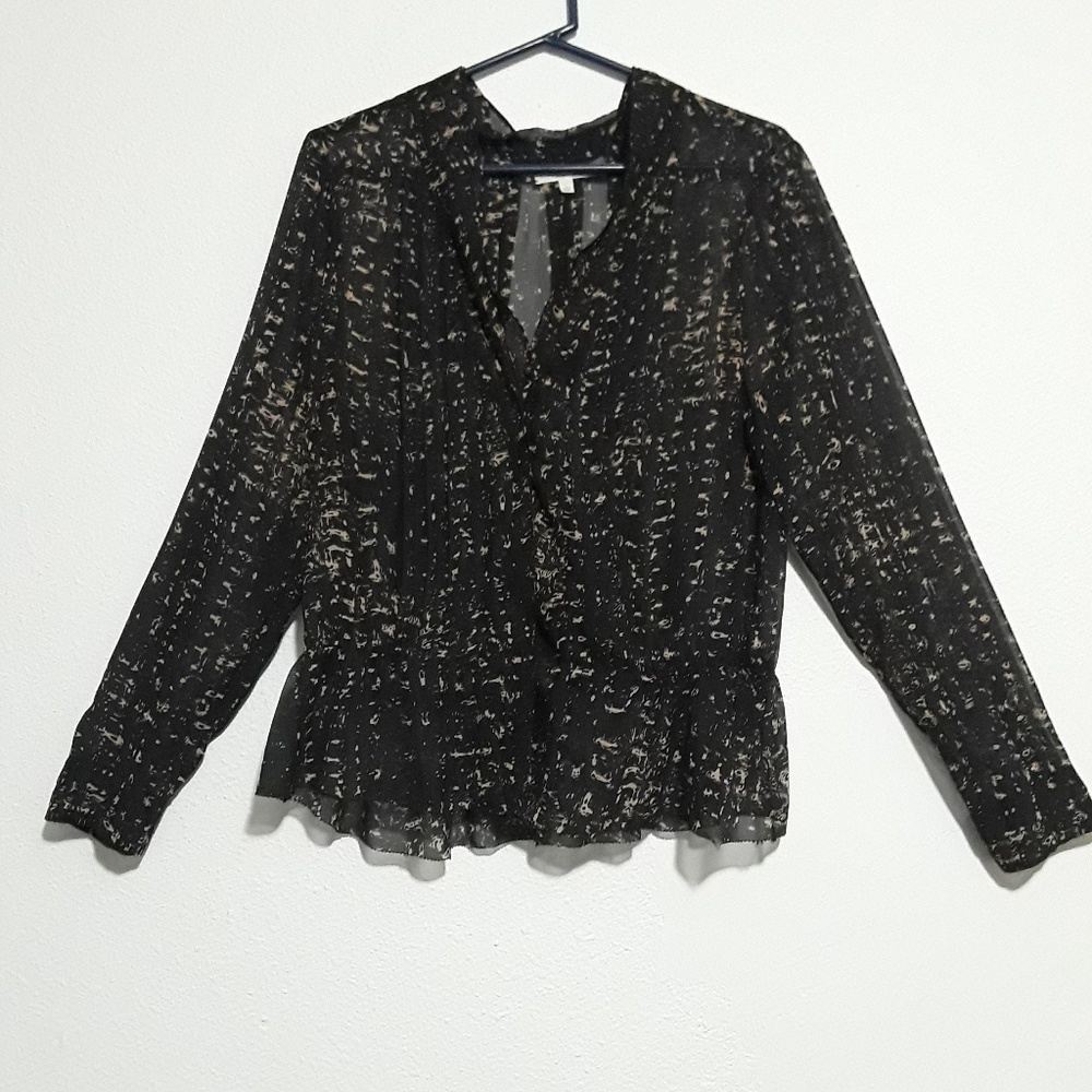 FINAL 🎉Eliot Sheer Black And Tan Peplum Button Down SizeL